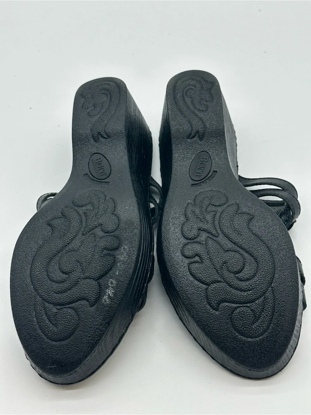 Born Black Floral Leather Wedge Slide Sandals